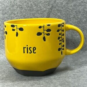 FLOOR 9 Ceramic Mug Yellow Rise ShineTextured Finish with Black Flower Accents